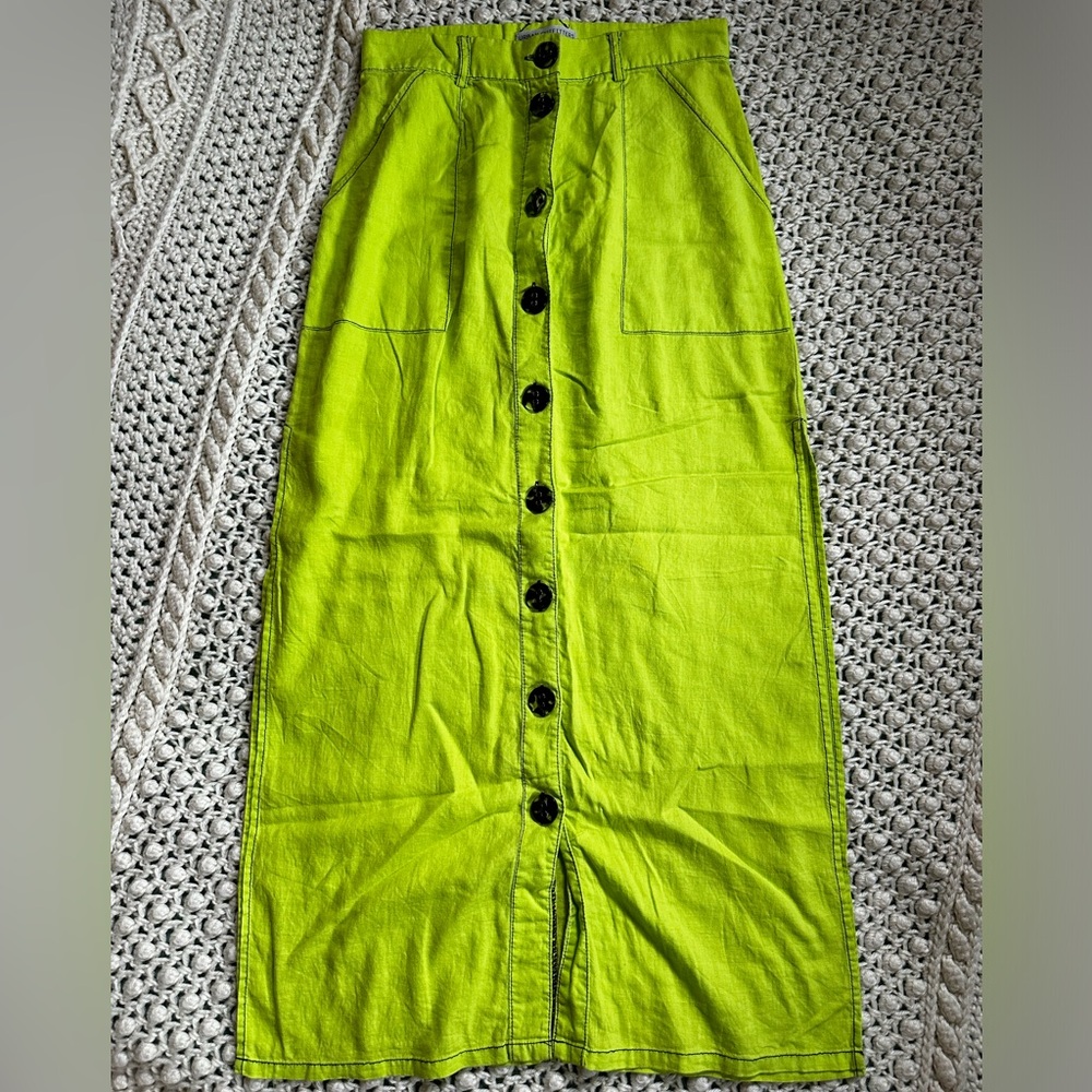 Urban Outfitters Lime Green Button-Front Midi Skirt - Size Small